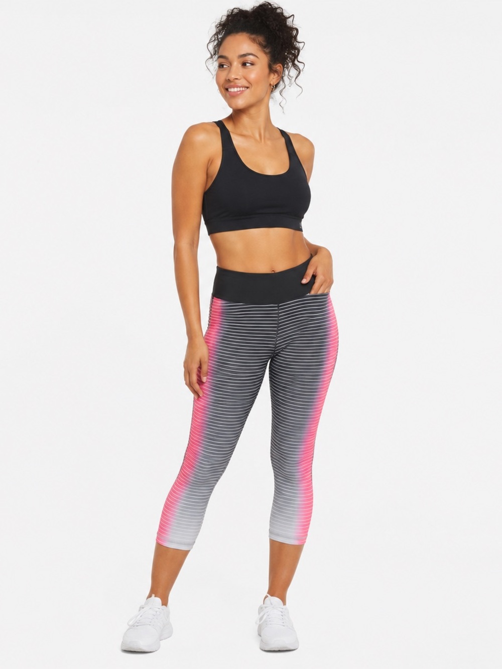 GapFit‎ GFast Capri Leggings Womens Large Pink Stripe Workout Yoga Activewear